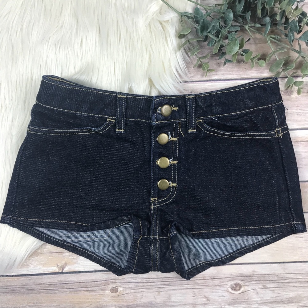 American Apparel Mid Rise Button Fly Jean Shorts